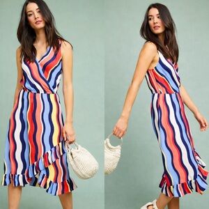 Anthropologie Plenty by Tracy Reese Daphne Striped Midi Dress M Boho Ruffle Hem